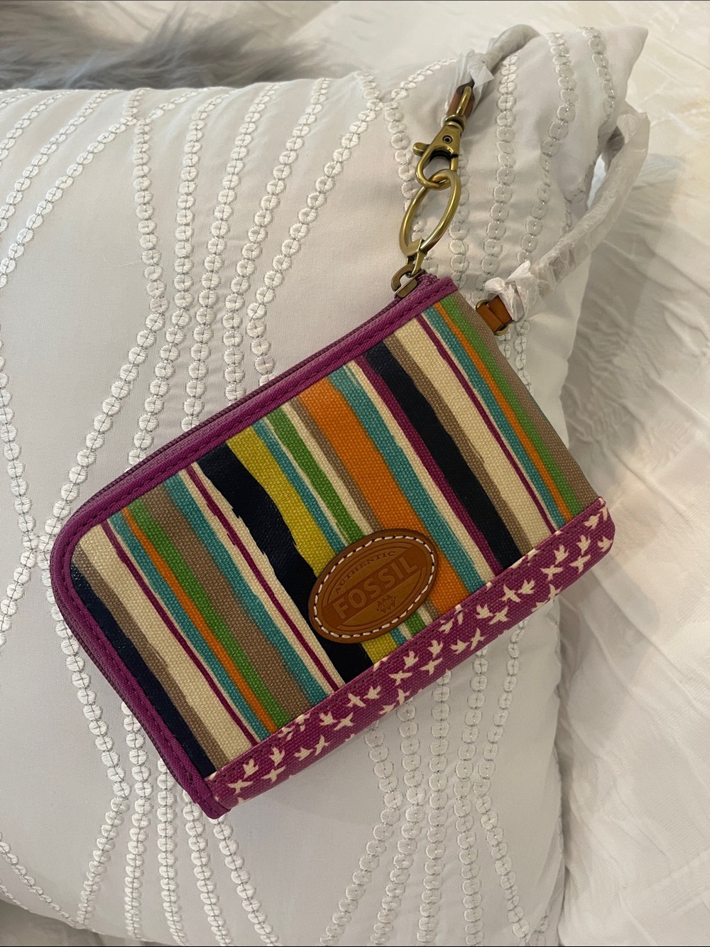 Fossil Multicolor Striped Wristlet with Purple Trim